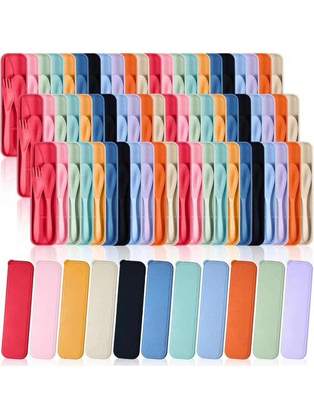 Reusable Travel Utensils Set - 77 Sets with Case, Eco-Friendly, Bright Colors